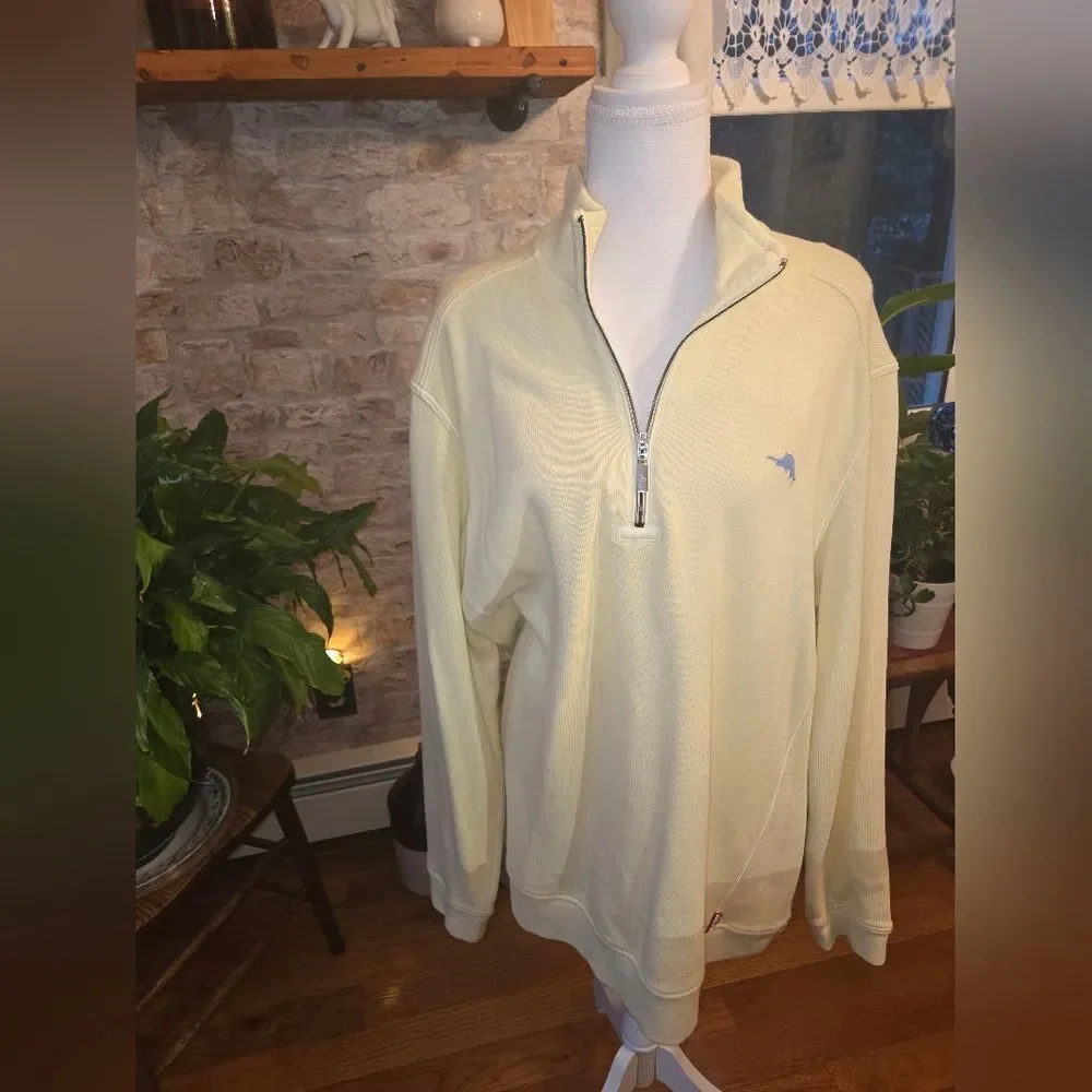 Tommy Bahama Men's Zip Up Cream Sweater Size L